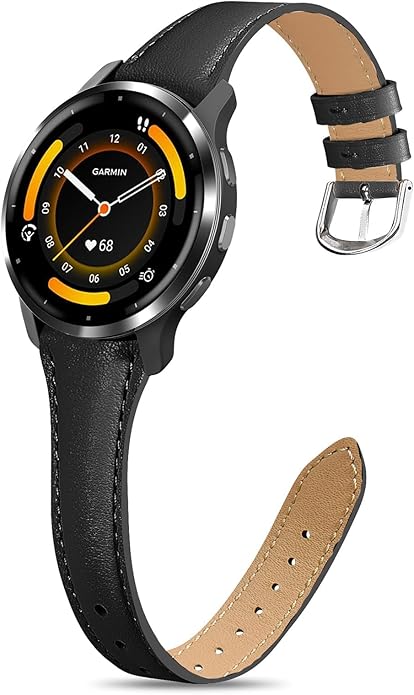 18mm Slim Leather Band Compatible with Garmin Venu 3S 41mm/Venu 4 41mm/Venu 2S/Vivoactive 4S/Vivomove 3S/Forerunner 255S/Forerunner 265S, Quick Release Thin Narrow Soft Strap for Women Men