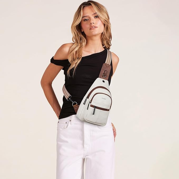 Leresas 7L Sling Bag for Women Vegan Leather Crossbody Purse Chest Bags Fashionable Trendy Fanny Pack with Travel, Beige