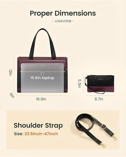 LOVEVOOK Laptop Tote for Women - 15.6 Inch Professional PU Leather Computer Briefcase, Waterproof Handbag, Large Capacity Business Teacher Office Bag with Large Tumbler Pocket, Crossbody Purse