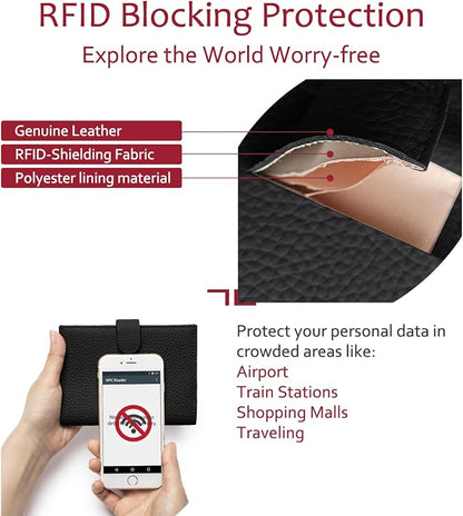 Slim Passport Holder for Travel – RFID Blocking Leather Passport Wallet for Women & Men with Card Slots, Zippered Coin Pocket, SIM Card Slot Cover Case – Gift Ready(Black)
