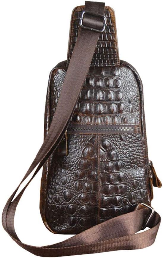 Hebetag Crocodile Genuine Leather Sling Bag Backpack for Men Travel Outdoor Hunting Hiking Camping Crossbody Shoulder Chest Pack Daypack Coffee
