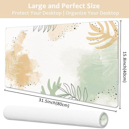 Large Mouse Pad, Desk Mat for Desktop, Dual Side PU Leather Waterproof Gaming Mousepad Desk Pad, Desk Protector Writing Pads Desk Accessories for Office and Home (E-Watercolor Plants, 31.5''X15.8'')