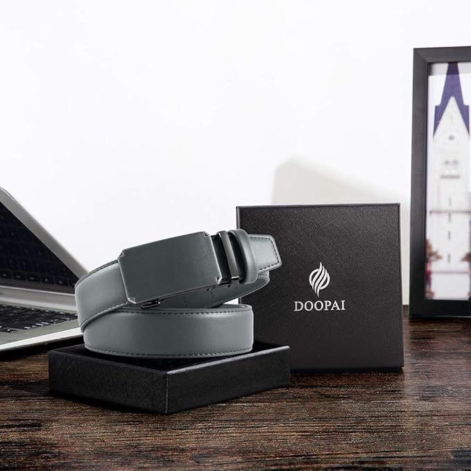 DOOPAI Belt Men, Ratchet Dress Adjustable 1 3/8" Sliding Leather Designer, Size Length Can be Cut, with Gift Box