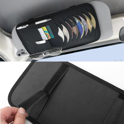 1Pc Leather Car CD Holder, Car Visor CD Storage Pocket, Multi-functional Storage Folder for CDs Sunglasses Cards Pens, Universal Interior Accessories for Cars (Black)