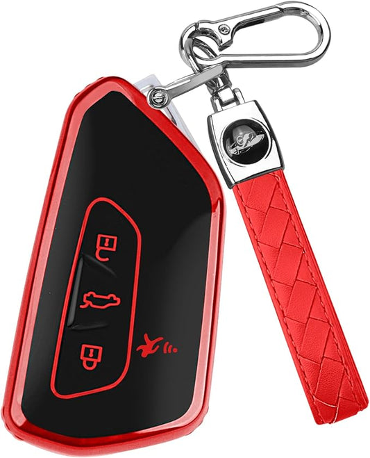 FT FUNTOR Key Fob Cover for Volkswagen,Soft TPU Full Protection Case Compatibale With VW Golf GTI Atlas Skoda Octavia ID3 ID4 MK8 (Red, 4 Buttons)