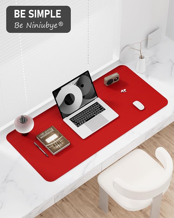 Desk Pad, 35.5" x 17" PU Leather Non-Slip Desk Mat Large Mouse Pad for Desktop, Waterproof Laptop Computer Writing Mat for Office, Home, Work, Gaming, Bright Red