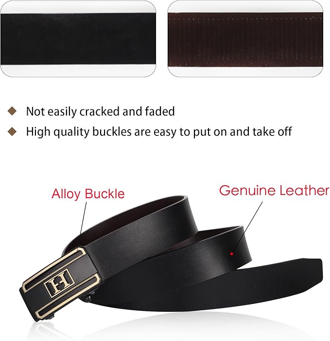 Aurolran Men&Womens Leather Dress Belt Business Automatic Buckle Belt Color-Black Silver Gold