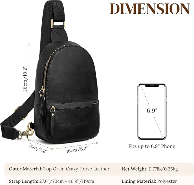 S-ZONE Leather Sling Bags for Women Men, Fanny Packs, Small Crossbody Purse Chest Bag with RFID Blocking