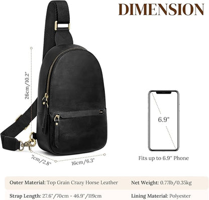 S-ZONE Leather Sling Bags for Women Men, Fanny Packs, Small Crossbody Purse Chest Bag with RFID Blocking