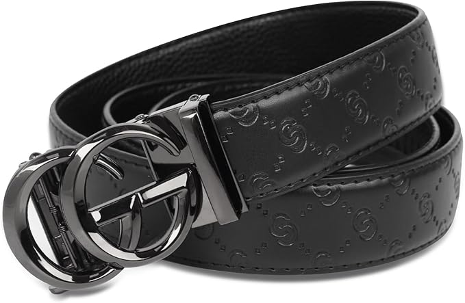 Aurolran Men&Womens Leather Dress Belt Business Automatic Buckle Belt Color-Black Silver Gold