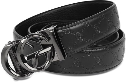 Aurolran Men&Womens Leather Dress Belt Business Automatic Buckle Belt Color-Black Silver Gold