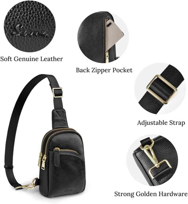S-ZONE Genuine Leather RFID Blocking Small Sling Bag Women Crossbody Fanny Packs