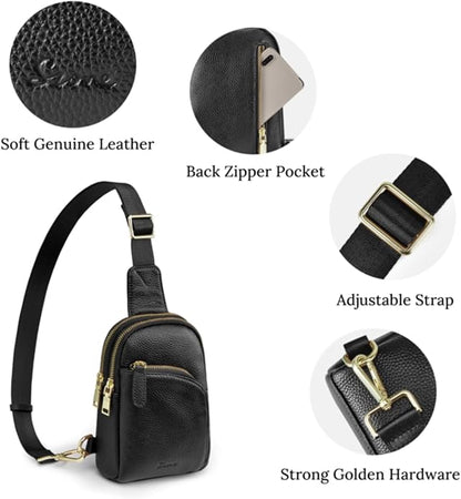 S-ZONE Genuine Leather RFID Blocking Small Sling Bag Women Crossbody Fanny Packs