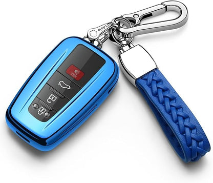 Autophone for Toyota Key Fob Cover with Keychain Soft TPU Key Shell Case,For 2019-2026 Rav4 2020-2022 Highlander Corolla Prius 2018-2024 Camry C-HR Avalon GT86 2021-2024 4runner(Blue)