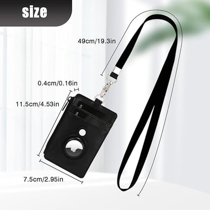 2-in-1 Airtag Badge Holder & Slim Minimalist Front Pocket Wallet, PU Leather ID Badge Card Holder with Zipper Pocket & 1 Clear ID Window & 2 Credit Card Slot & 1 Lanyard