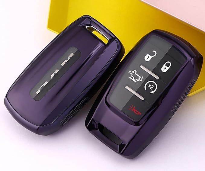 360 Degree TPU Protector Key Fob Cover Case fit for 2021 2020 2019 Dodge Ram 1500 2500 3500 Rubber Keyless Entry Key Fob OHT-4882056 (Purple)
