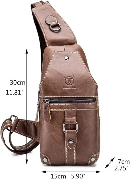 Hebetag Leather Sling Bag Crossbody Backpack for Men Women Travel Outdoor Camping