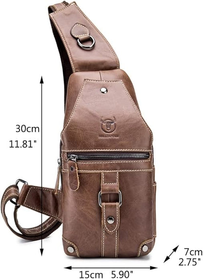 Hebetag Leather Sling Bag Crossbody Backpack for Men Women Travel Outdoor Camping