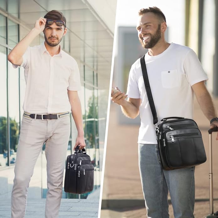 Jack&Chris Leather Messenger Bag for Men, Man Purse Crossbody Bags for Work Business