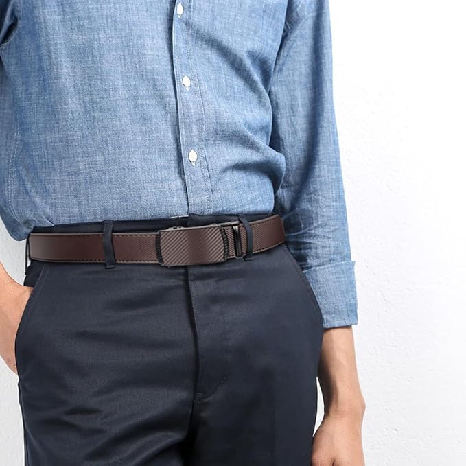 DOOPAI Men's 2 Pack Ratchet Dress Belt - Adjustable 1 3/8" Genuine Leather, Size Length Can Be Cut, With Gift Box