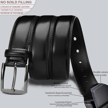 DOOPAI Men's Genuine Leather Dress Belt 2Pack - Handmade Classic Casual and Business Belt, 100% Cow Leather Prong Buckle,