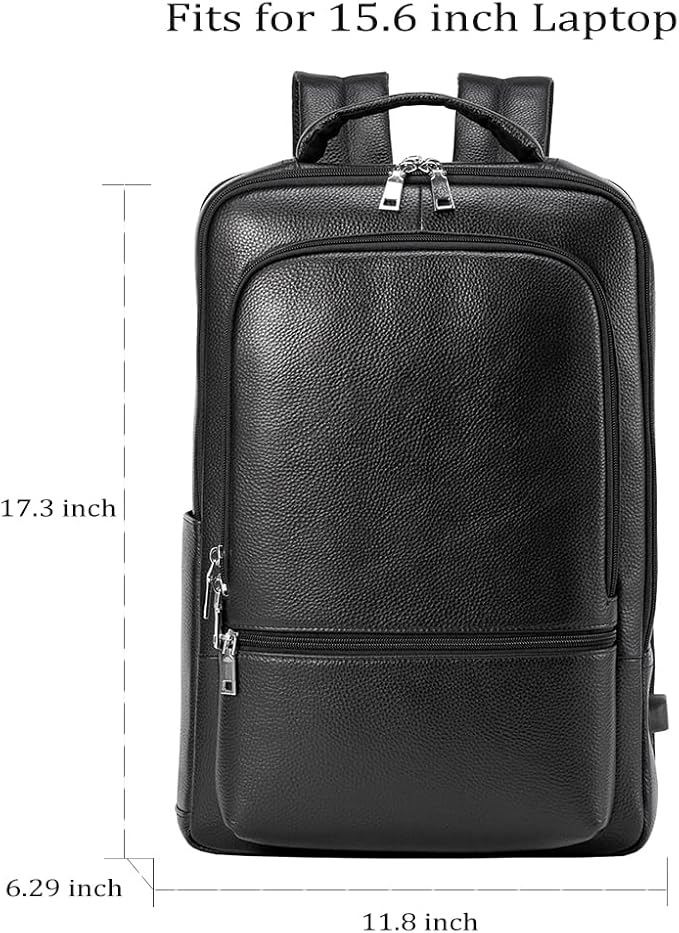 15.6 Inch Genuine Leather Laptop Backpack for Men Women, Business Travel Backpack Hiking Rucksack Daypack (4#Black)