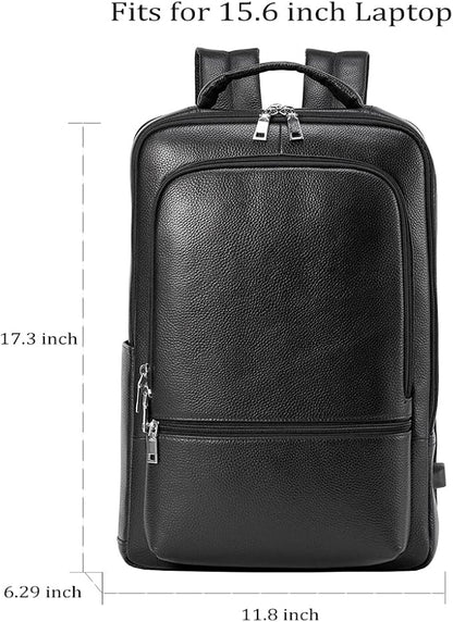 15.6 Inch Genuine Leather Laptop Backpack for Men Women, Business Travel Backpack Hiking Rucksack Daypack (4#Black)