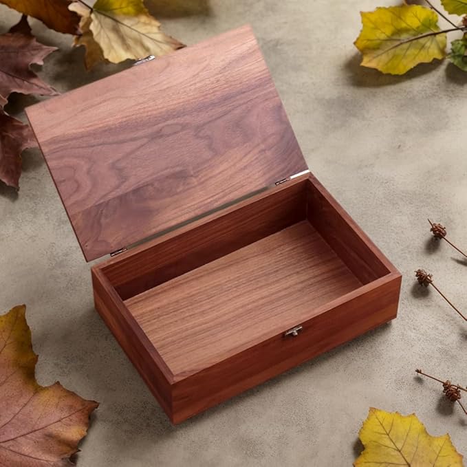 Walnut Wood Storage Box – Handcrafted Organizer for Jewelry, Watches, Keepsakes– 11"x7"x3.1" Multipurpose Storage Box