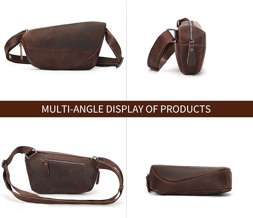 NIUCUNZH Genuine Leather Mens Sling Bag for Women Vintage Small Crossbody Bags Purse for Hiking Travel Chest Daypack