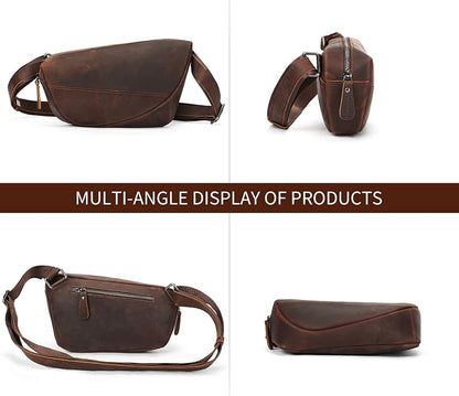 NIUCUNZH Genuine Leather Mens Sling Bag for Women Vintage Small Crossbody Bags Purse for Hiking Travel Chest Daypack