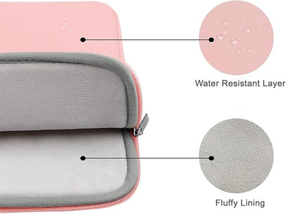 RAINYEAR 14 Inch Laptop Sleeve Soft PU Leather Case Protective Water Resistant Zipper Cover Carrying Bag Compatible with 14" Notebook Computer Chromebook, 14 MacBook Pro/Max(Pink)