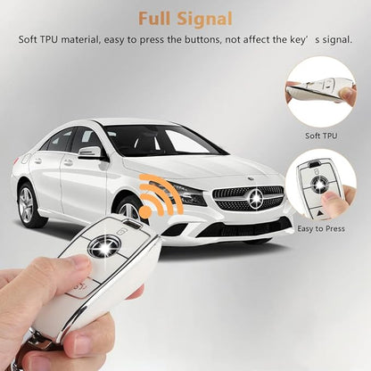 PIFOOG White Key Fob Cover for Mercedes Benz GLC GLE GLA GLB GLS A C E G S AMG Class Accessories Soft TPU Car Smart Keys Case Bling Keychain Full Protection Girly Women