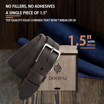 DOOPAI Men's Genuine Leather Casual Belt -Full Grain Leather Belt for Men- 1.5" Handmade Jeans Belt with Gift Box