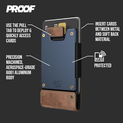 PROOF Wallet | Slim Minimalist Wallets for Men | Leather & Metal | RFID Wallet | Front/Back Pocket | Gift Box | Veteran Owned