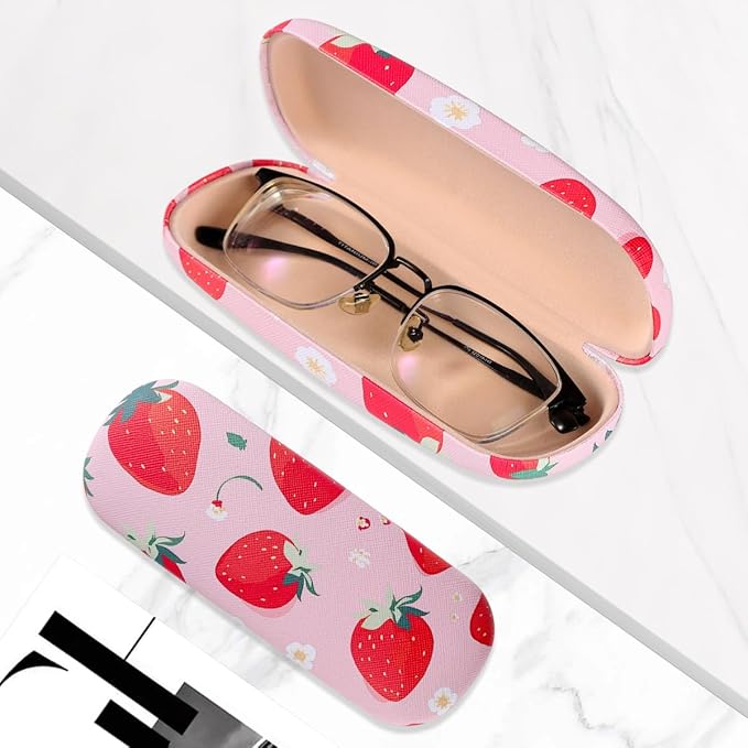 PERFECTSIGHT Hard Shell Eyeglasses Case, PU Leather Protective Glasses Case, Cute Eyeglass Case for Women Men Girls