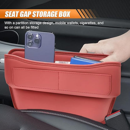 LAINLOY Car Seat Gap Filler, Leather Car Holder Gap Bag, Universal Car Storage Box for Front Seats, Car Seat Gap Organizer Accessories for Phones, Glasses, Keys, Cards (Red)