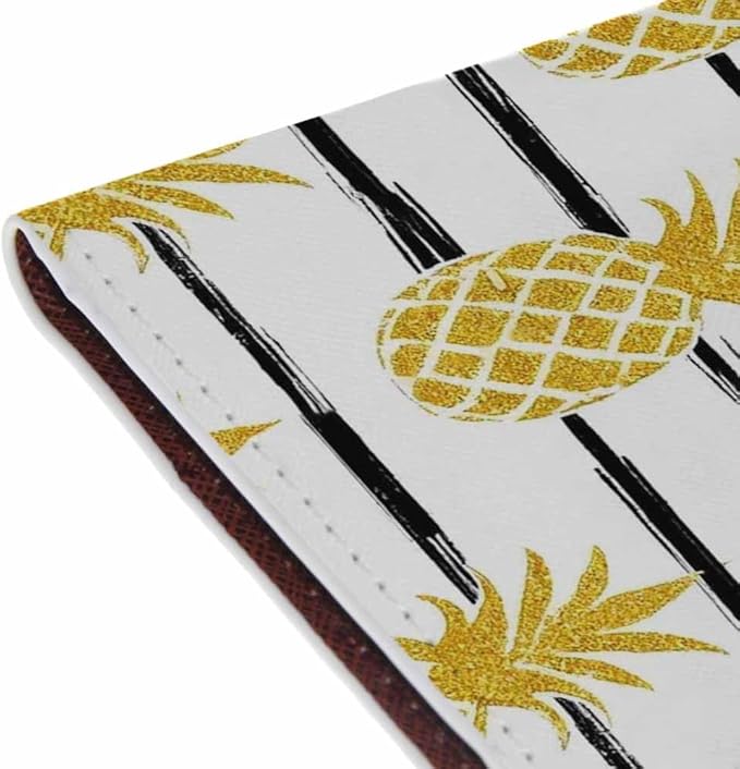 Gold Pineapple Passport Holder for Travel Art Black Line PU Leather Passport Cover Wallet Cute Passport Card Holder for Women and Men