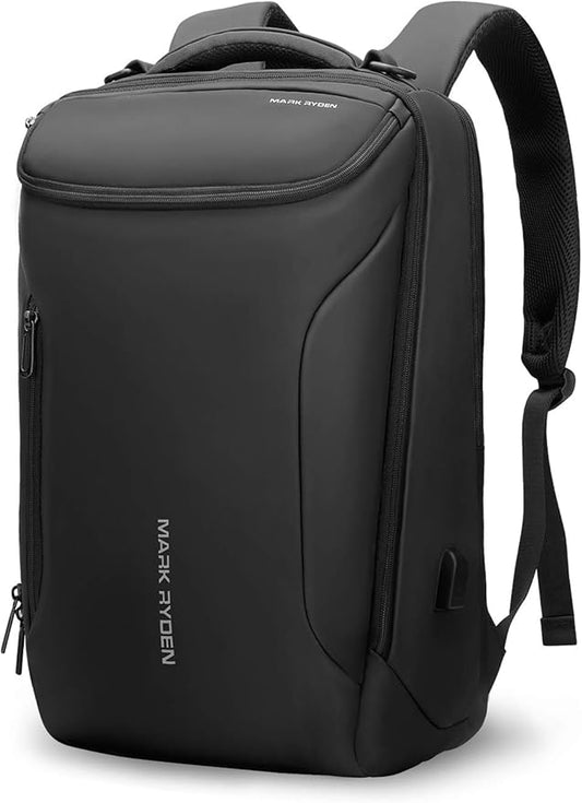 Muzee Business Backpack for Men, 17.3 Inch Water-Resistant & Anti-Scrape Travel Laptop Backpack with USB Charging Port, High Tech Backpack Fits Notebook & Tech Gear