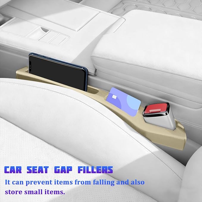 Car Seat Gap Filler, 2PCS No Drop Vehicle Seat Gap Plug with Storage Slots Between Seat and Console, Automotive Interior Seam Filler Organizer, Universal for SUV RV Truck (Beige)
