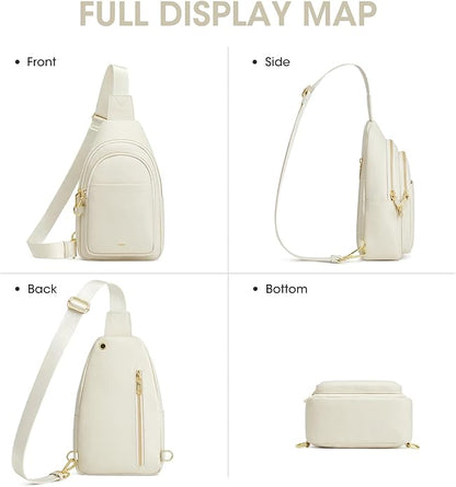 Kattee Sling Bag for Women, Leather Fanny Packs Crossbody Purse, Small Chest Bag for Travel with RFID Blocking