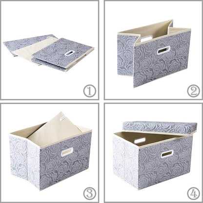 PRANDOM Collapsible Storage Cubes with Lids Fabric Decorative Storage Bins Boxes Organizer Containers Baskets with Cover Handles for Bedroom Closet Living Room 14.9x9.8x9.8 Inch 3 Pack