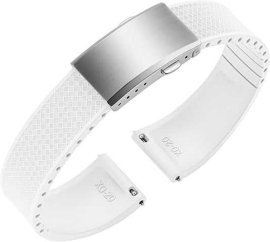 ULLCHRO FKM Rubber Watch Strap, Cut to Size Quick Release Fluororubber Watch Band Soft Replacement Watchband with Silver Milled Clasp for Men Women 18mm 19mm 20mm 21mm 22mm