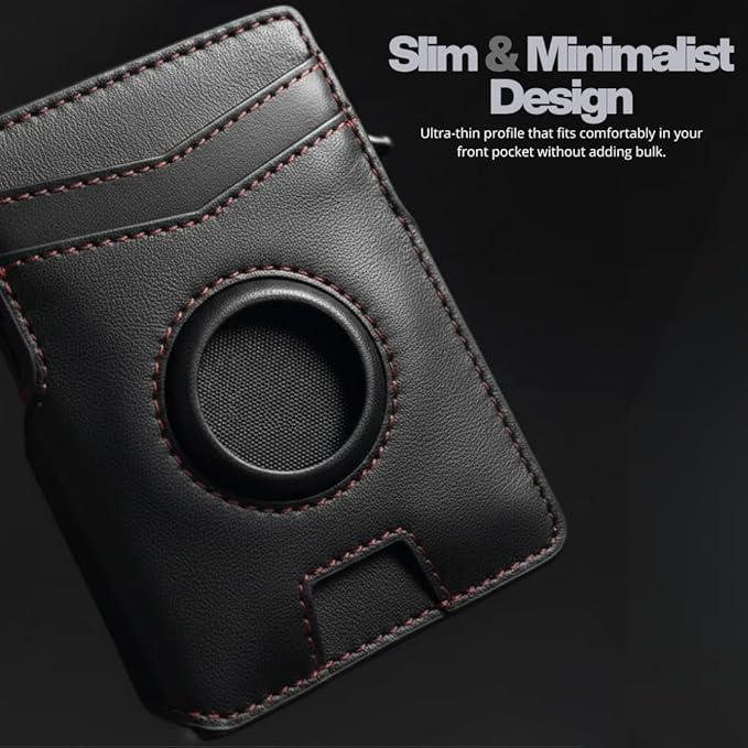 Mens Wallet with AirTag Holder, RFID Blocking, Pop-Up Aluminum Card Holder, ID Window, Money Clip, Fits up to 12 Cards, Slim & Minimalist, Smart, MicroFiber Gift Box Carteras para Hombre (Black)
