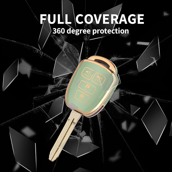 MILD EAST Key Fob Cover for Toyota with Metal Key Chain, Soft TPU Easy to Press Key Fob Shell Case for 2012-2019 Camry Corolla Rav4 Tacoma Highlander Avalon Venza, Green