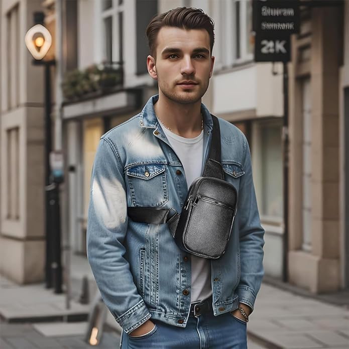 Genuine Leather Sling Bags for Men Crossbody Purse Vintage Small Messenger Shoulder Bag for Phone Side Chest Daypack Bag