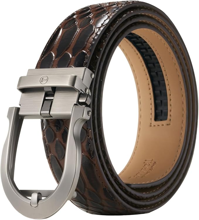 Tonywell Men's Ratchets Belt, Crocodile Embossed Texture, 1-3/8 Wide, Alligator Brown