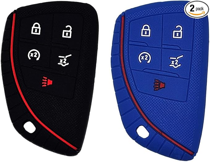 Autobase Silicone Key Fob Cover for 2022 2023 2024 2025 2026 Chevy Equinox Silverado 1500 GMC Sierra 1500 Canyon | 2024 2025 2026 Silverado 2500HD 3500HD | 2-Pack in Black & Blue