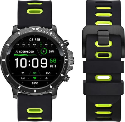 WOCCI 18mm Bicolor Watch Band, Silicone Rubber, Quick Release Replacement Strap for Men and Women, Black Stainless Steel Buckle (Black-Spring Green)