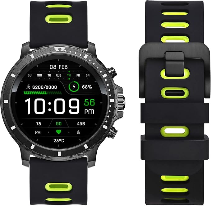 WOCCI 19mm Bicolor Watch Band, Silicone Rubber, Quick Release Replacement Strap for Men and Women, Black Stainless Steel Buckle (Black-Spring Green)