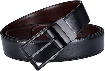 beltox fine Men's Dress Belt Leather Reversible 1.25" Wide Rotated Buckle Gift Box